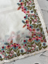 Soft kota checks saree with embroidery  - MS7843 White