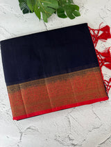 Jute silk sarees with contrast pallu & blouse MJL396 DarkBlue to Red