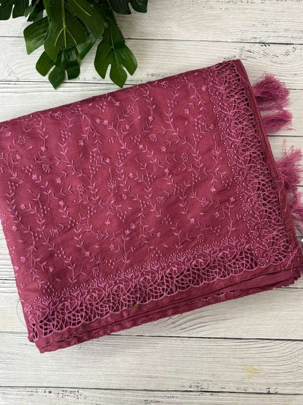 Cutwork Blended tussar saree with thread work MTS9078