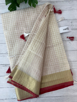 Semi chanderi saree with zari checks - MSK788