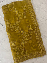 Soft Crush organza saree with embroidery and cutdana work - MOS5782 MustardOlive