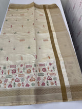 Blended tussar silk saree with embroidery- MSH490