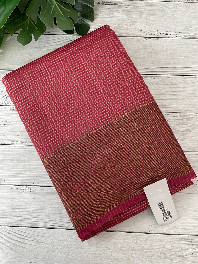 Semi silk saree with checks zari weaving MS81543- Peach