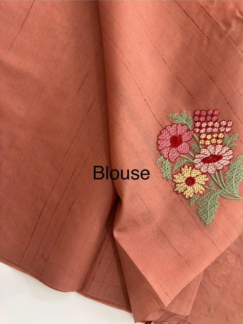 Blended tussar silk saree with embroidery - MS90654 Peach