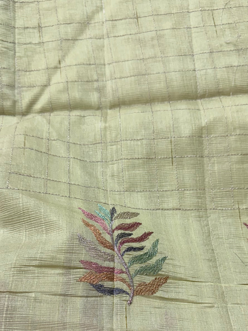 Crushed Blended tussar silk saree with embroidery- SNFCYEY Pastel PistaGreen