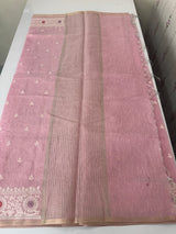 Tissue linen saree with embroidery MTL451 Pink