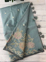 Applique and embroidery work 
 Kota Silk saree MSH118- DuskyBlue