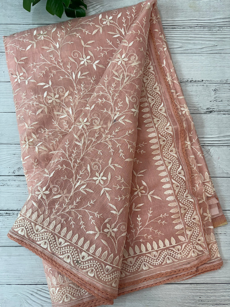 Netkota saree with chikankari embriodery work saree  MS11979 Peach