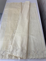 Striped Mul chanderi saree with applique borders MSH987 - Pale Yellow