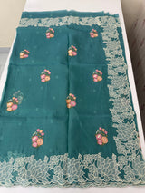 Soft crush Organza saree with embroidery and applique work MS14764 Teal