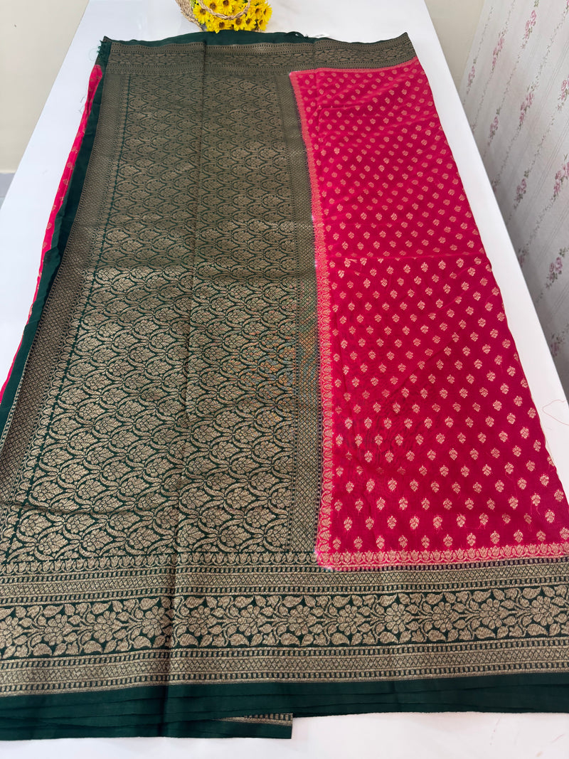 Banarasi viscose Georgette saree MKGS611- DeepPink to Green