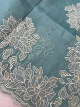 Tissue mix soft Organza saree with applique work MSCK38 Blue