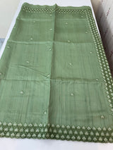 Blended tussar saree with cutwork - MSHK679 DuskyGreen