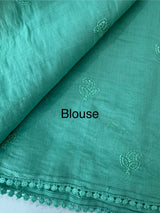 Malai chanderi saree with embroidery work MSM890 BlueGreen