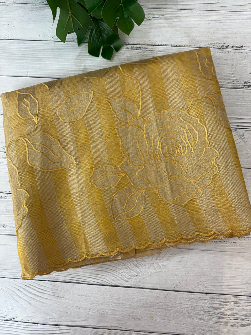 Tissue Silk applique work saree MSH133- Mustard