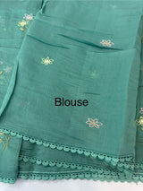 Blended Malai chanderi saree with embroidery MS5568 BlueGreen