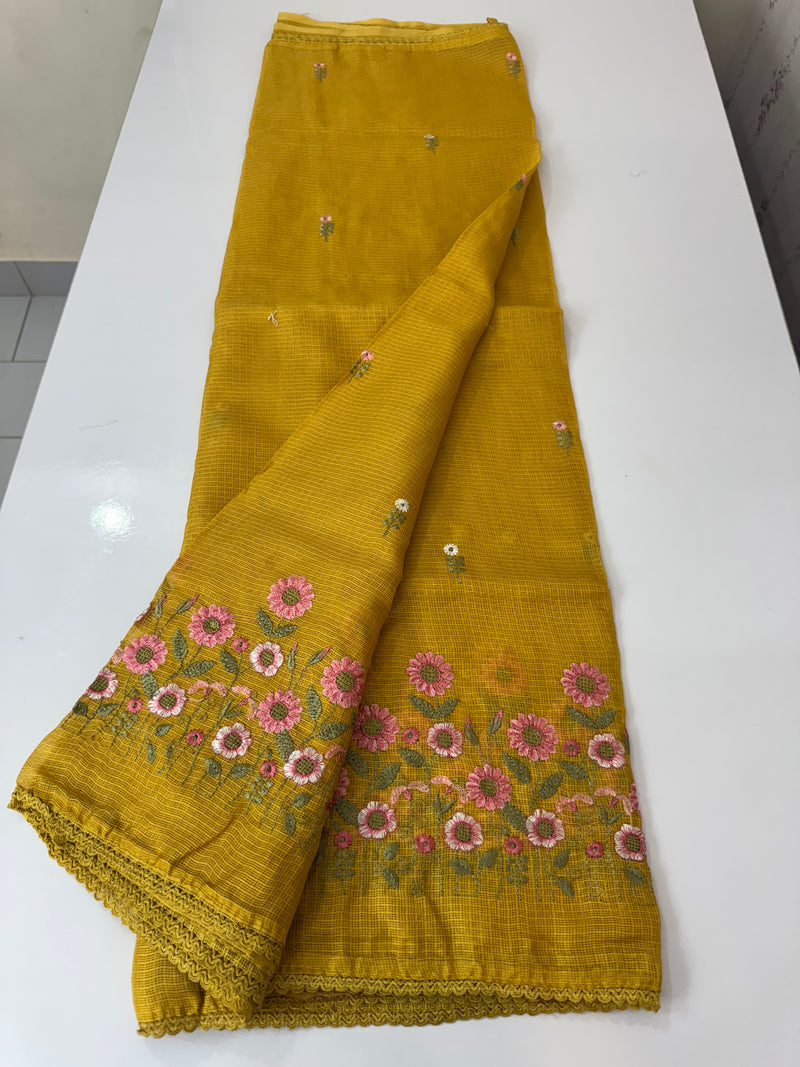 Soft kota checks saree with embroidery - SVPSNM