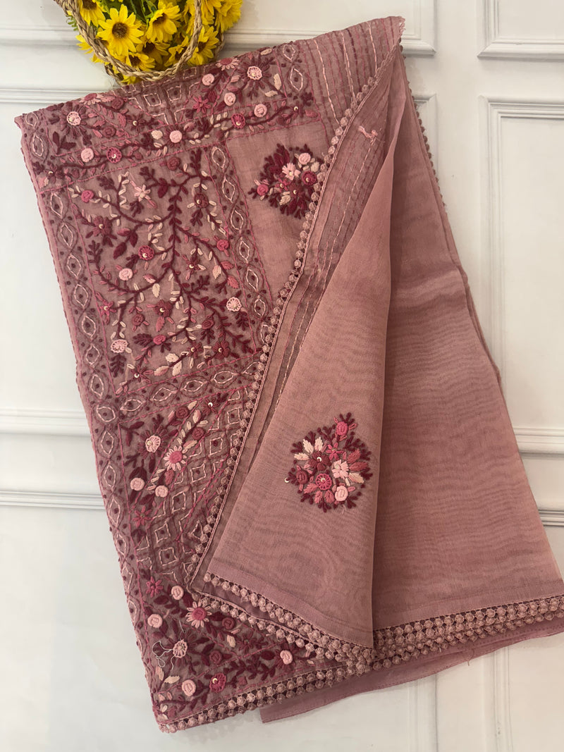Handworked Tissue silk saree FBLK162 DuskyOnionPink