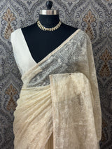 Chanderi tissue silk saree with embroidery work MS5541- Beige