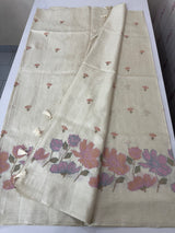 Soft Blended tussar saree with cross stitch embriodery - MS8665 PearlCream