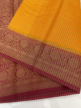 Semi silk saree with checks zari weaving MS81543- DeepYellow to Maroon