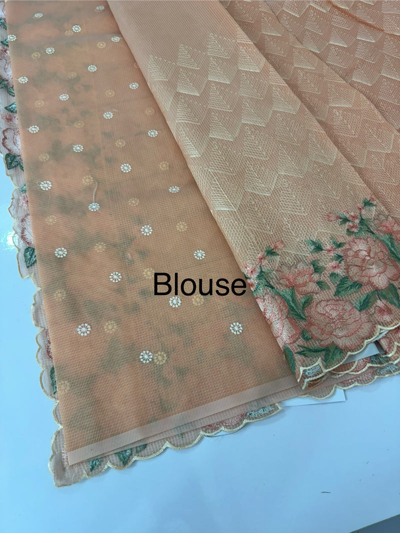 Phulkari NetKota embroidery saree - MPKS905 Peach