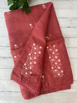 Kota checks saree with embroidery SVTS34 - Rusty darkpeach