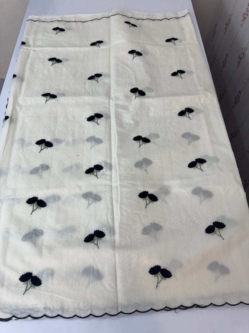 Mul chanderi embriodery saree with scalloped borders MSH115