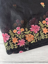 Soft kota checks saree with embroidery  - MS7843 Black