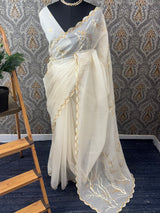 Mul chanderi embriodery saree with scalloped borders MCBS654