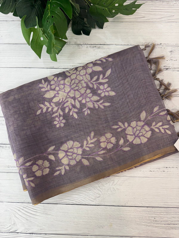 Tissue Linen Saree with applique work MRS890