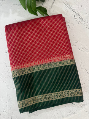 Semi silk saree with checks zari weaving  MS81543
