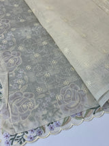 Phulkari NetKota embroidery saree - MSH107 Offwhite to Lavender