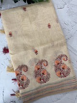Semi chanderi saree kanta embriodery MSF590 - Cream