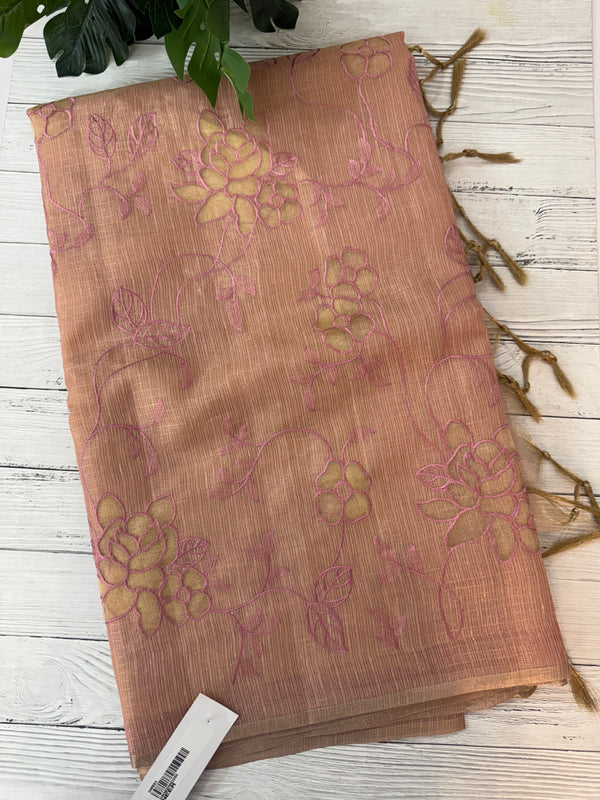 Kota Tissue Silk applique work saree MS49811 - DuskyPeach Pink