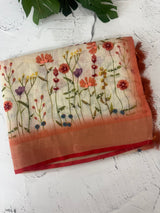 Handworked floral digital printed semi Linen Saree MS14775 (1)