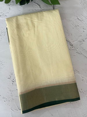 Semi chanderi saree -  MSH229 - Cream to BottleGreen