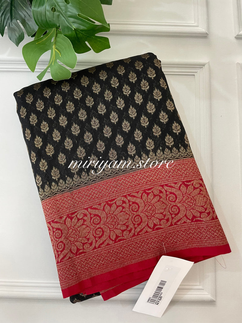 Banarasi viscose Georgette saree MKGS667 Black & DeepRed