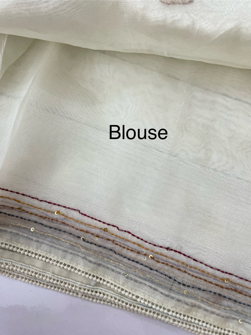 Tissue Organza saree with kanta embriodery saree MS15600 Offwhite