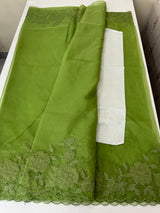 Soft organza saree with applique work - MCW543 LeafGreen