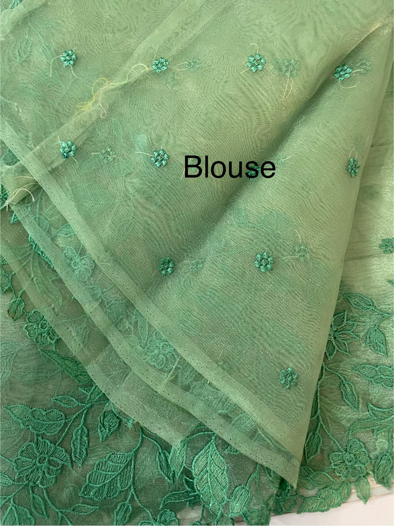 Tissue Organza saree with embriodery MS14638 JadeGreen