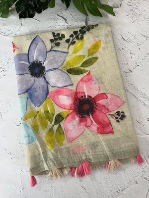 Digital printed semi Linen Saree MLS615