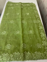 Soft Crush Organza-Chiffon saree with embroidery and cutdana work - MOS5785