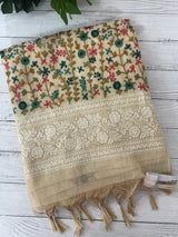 Tissue linen saree with chikankari borders MLS8976