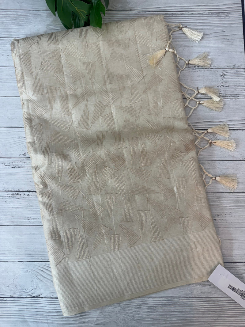 Blended tussar saree with embriodery - MS8665 (1)Pearl Cream