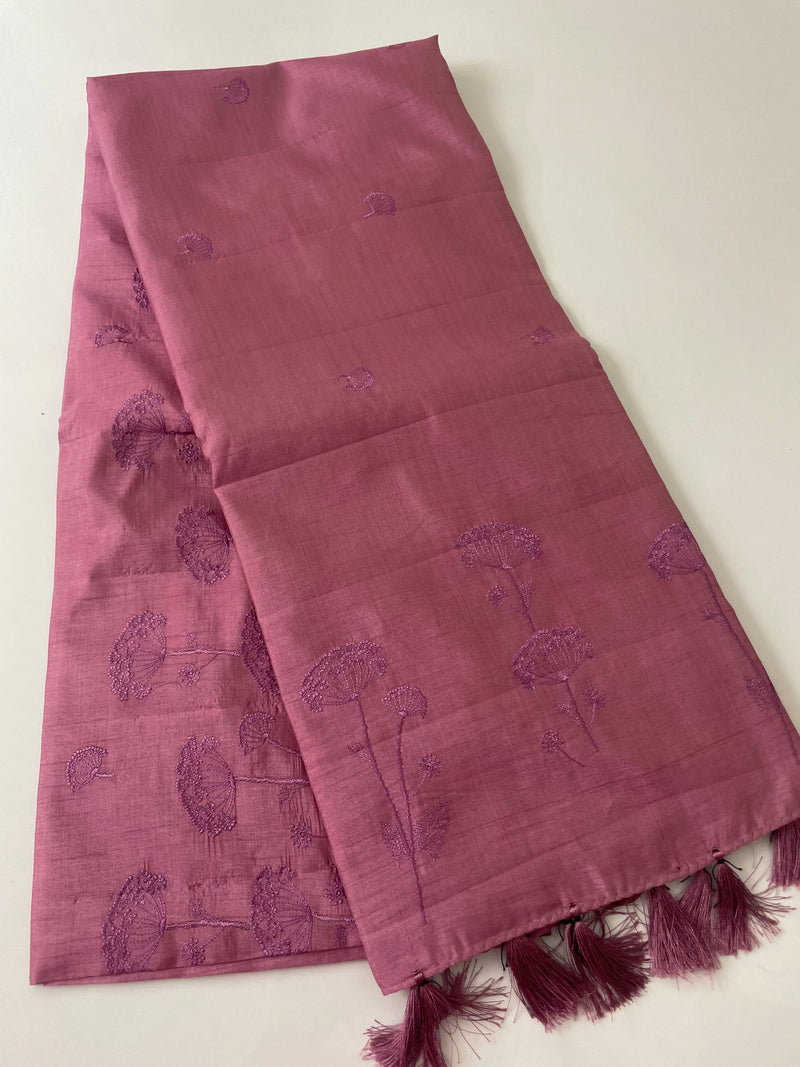 Semi tussar saree with self embroidery- MAUVE MSET105