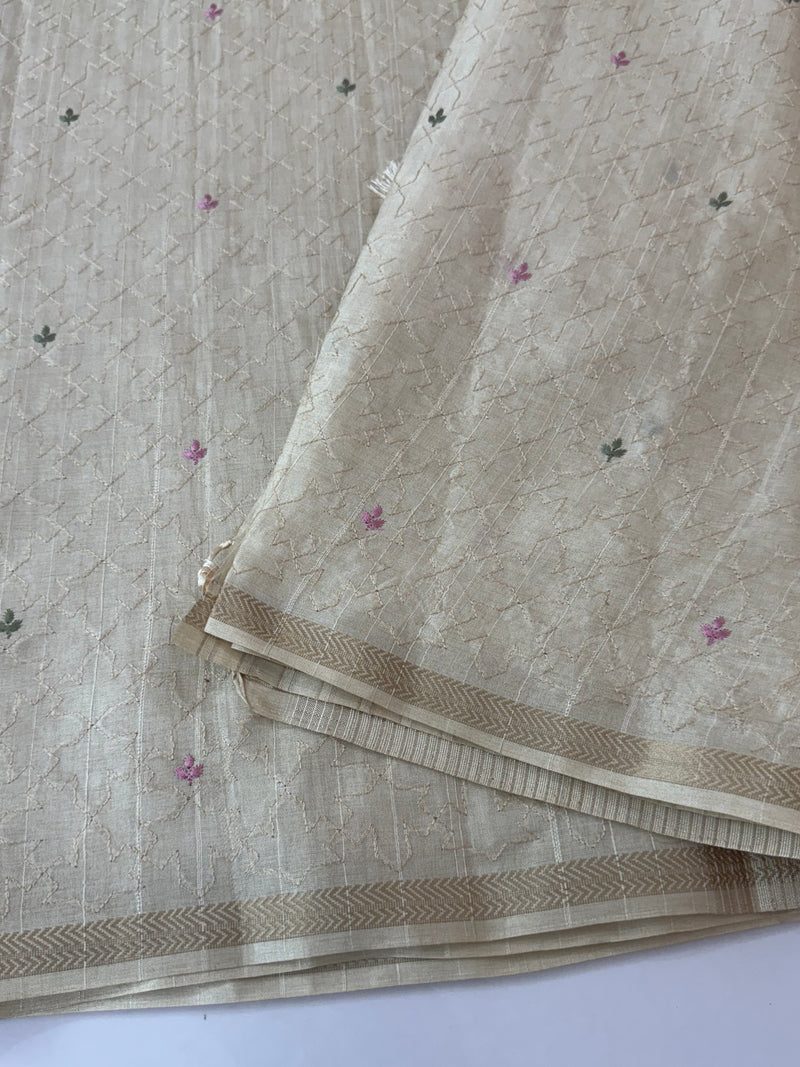 Blended tussar saree with embriodery - MS8665