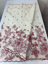 Mul chanderi embriodery saree  MSH135 - Offwhite & Red (Design 3)