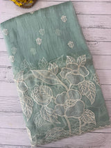 Tissue Organza Applique work saree MS15199- Pastel Aqua Blue