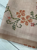 Soft Tissue linen saree with kanta embriodery saree FBLK72 - DuskyPeach